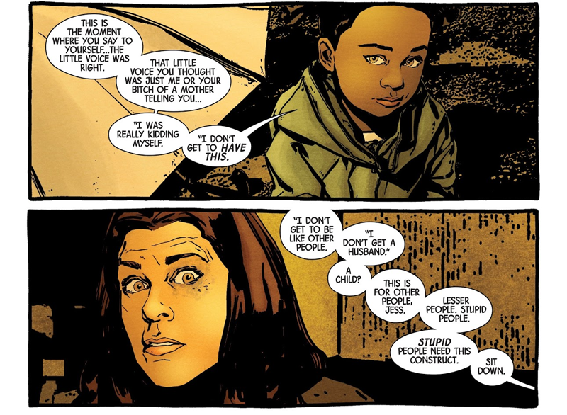 Killgrave talks to Jessica through her daughter, Danielle Cage, in Jessica Jones #14.